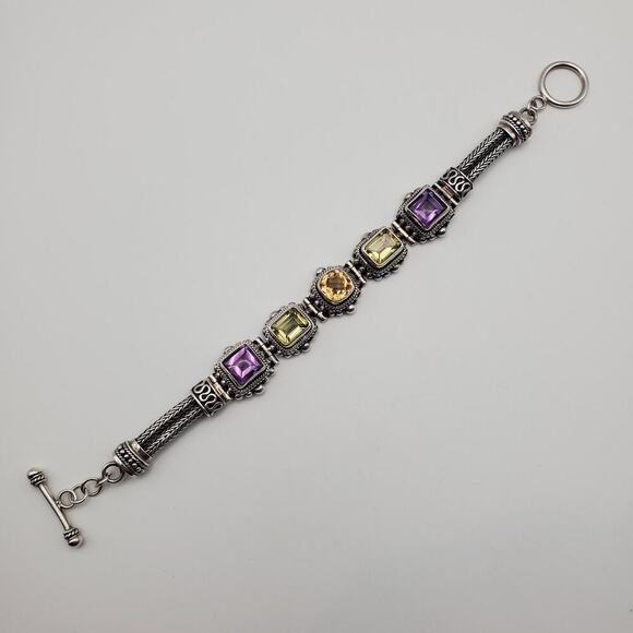 Suarti Bali BA Sterling Silver Citrine Amethyst Peridot Toggle Bracelet - Picture 2 of 12